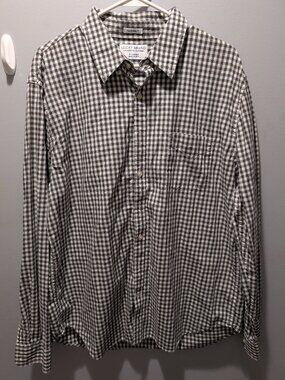 Lucky Brand Mens XL Shirt Black White Gingham Check Long Sleeve California Fit